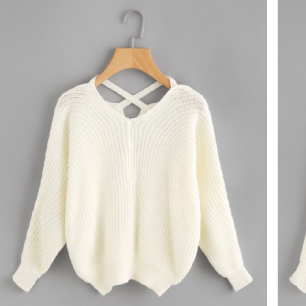 Cross back white sweater